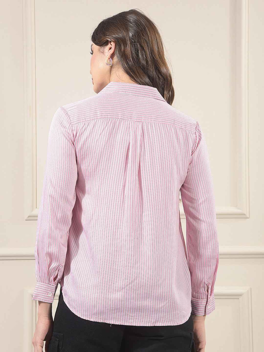 Pink Vertical Striped Modal Shirt