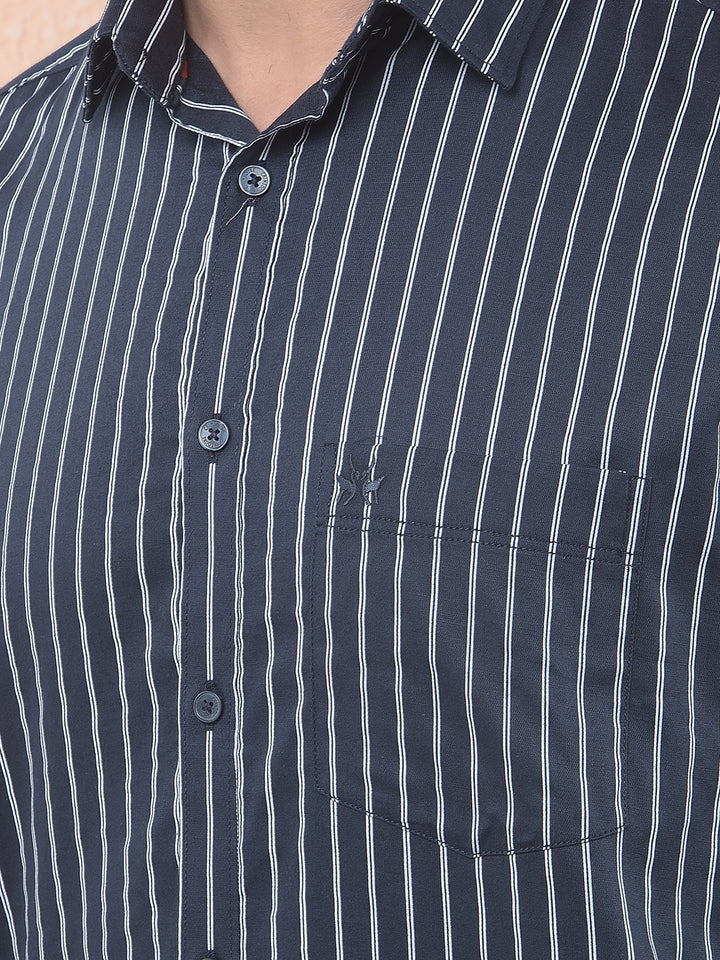 Navy Blue Vertical Stripes Shirt