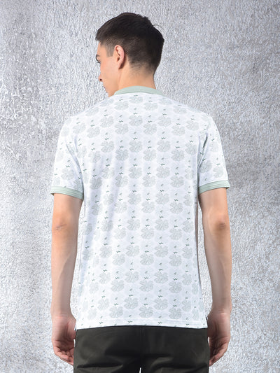 Green Floral Print Polo Neck T-Shirt