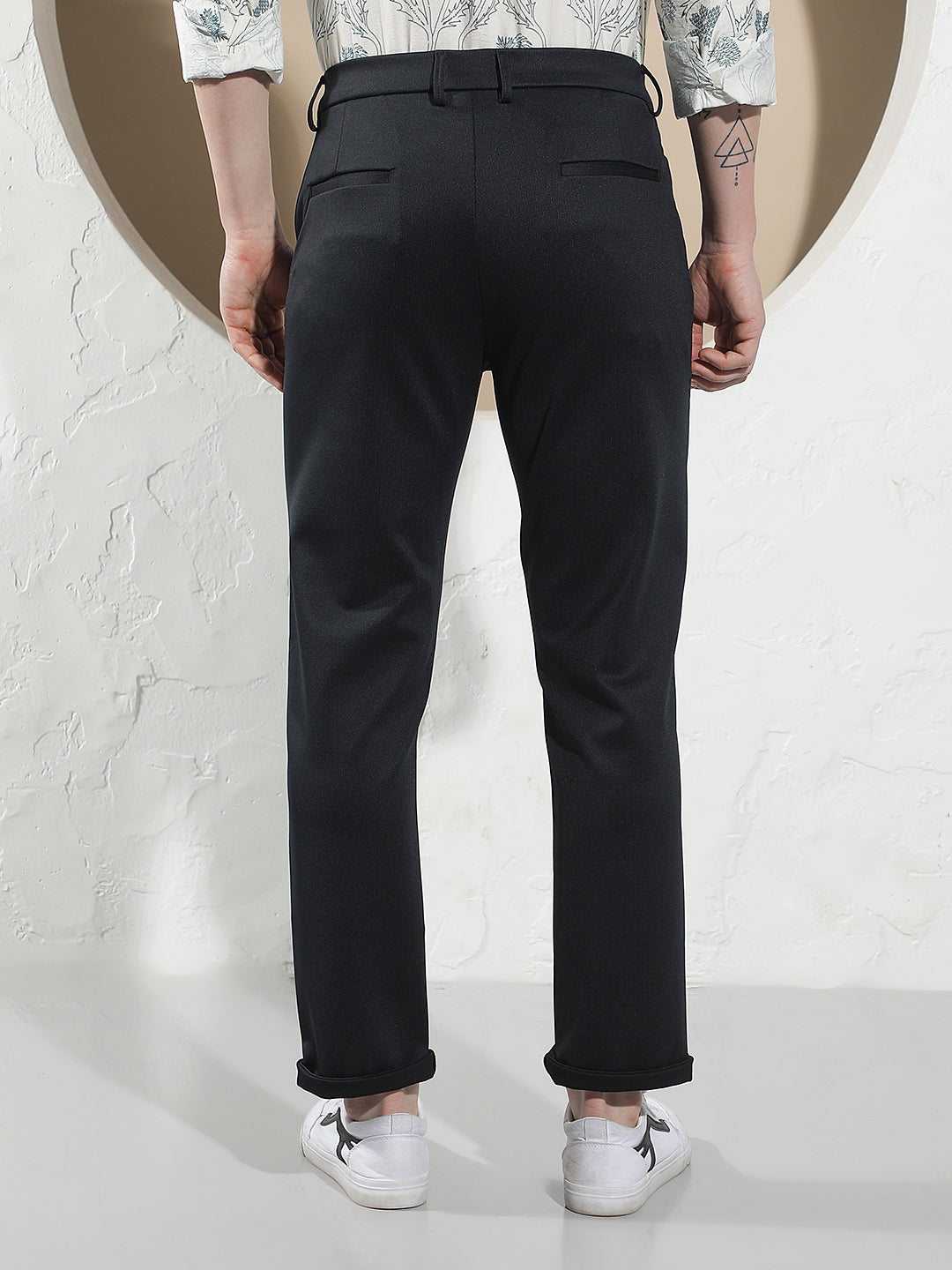 Navy Blue Textured Trousers
