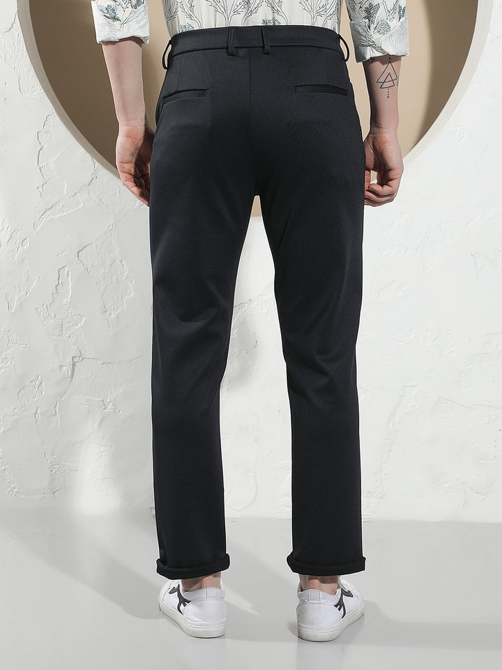 Navy Blue Textured Trousers