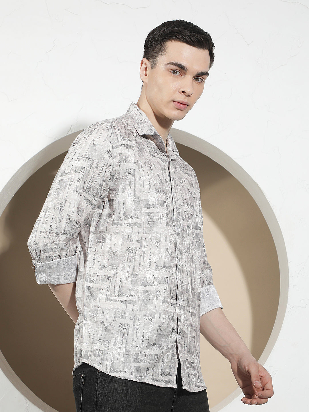 Beige Floral Print Shirt