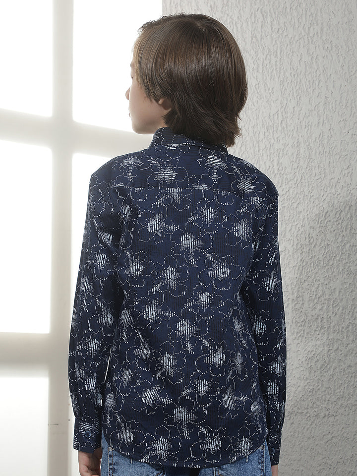Blue Floral Print 100% Cotton Shirt