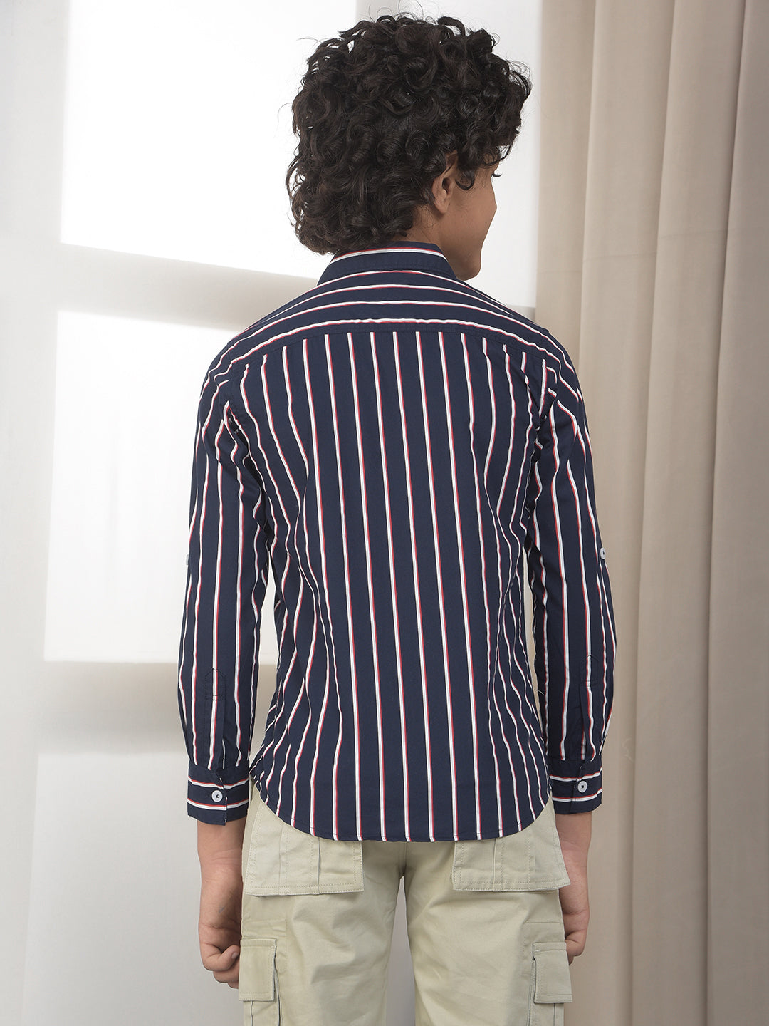 Navy Blue 100% Cotton Striped Shirt