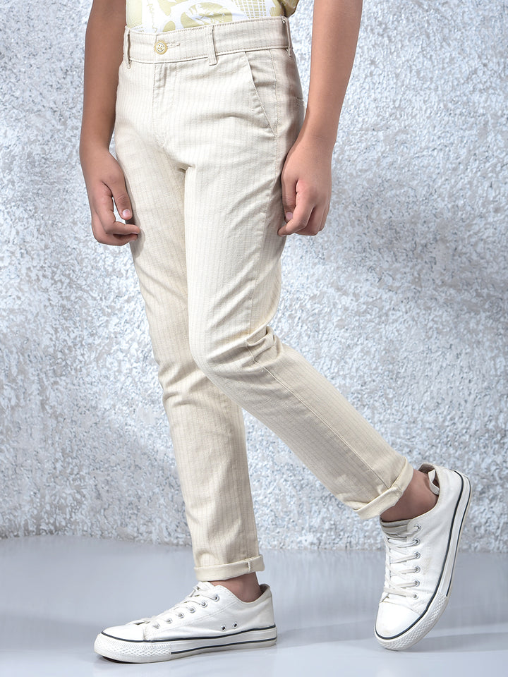 Beige Vertical Stripes Trousers