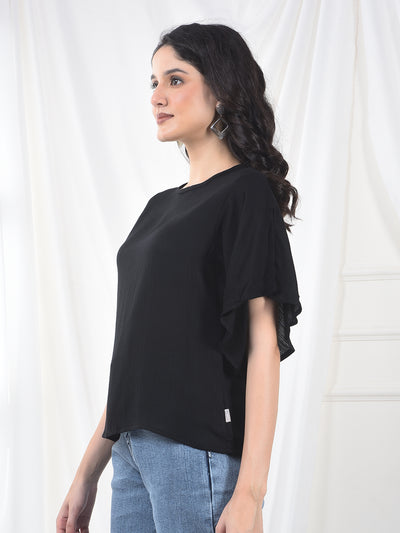 Black Crepe Flutter Sleeve Top