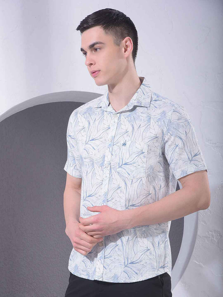 Blue Floral Print 100% Cotton Shirt