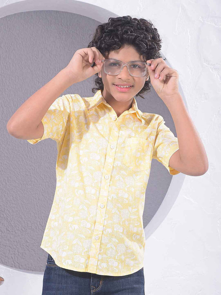 Yellow Floral Print 100% Cotton Shirt