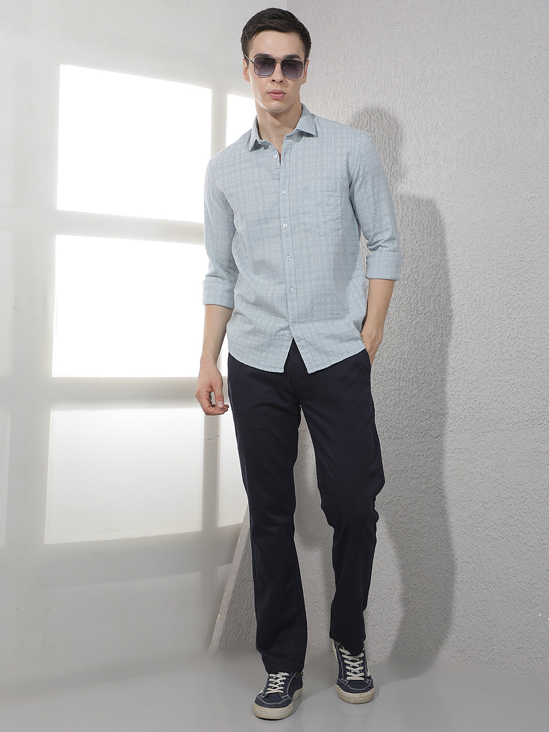 Blue Jacquard 100% Cotton Shirt