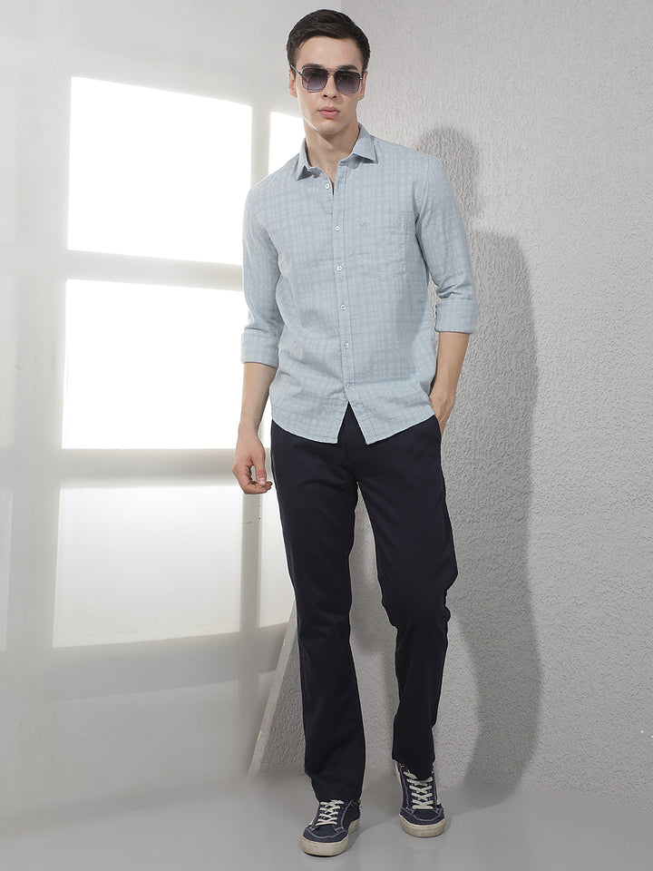 Blue Jacquard 100% Cotton Shirt