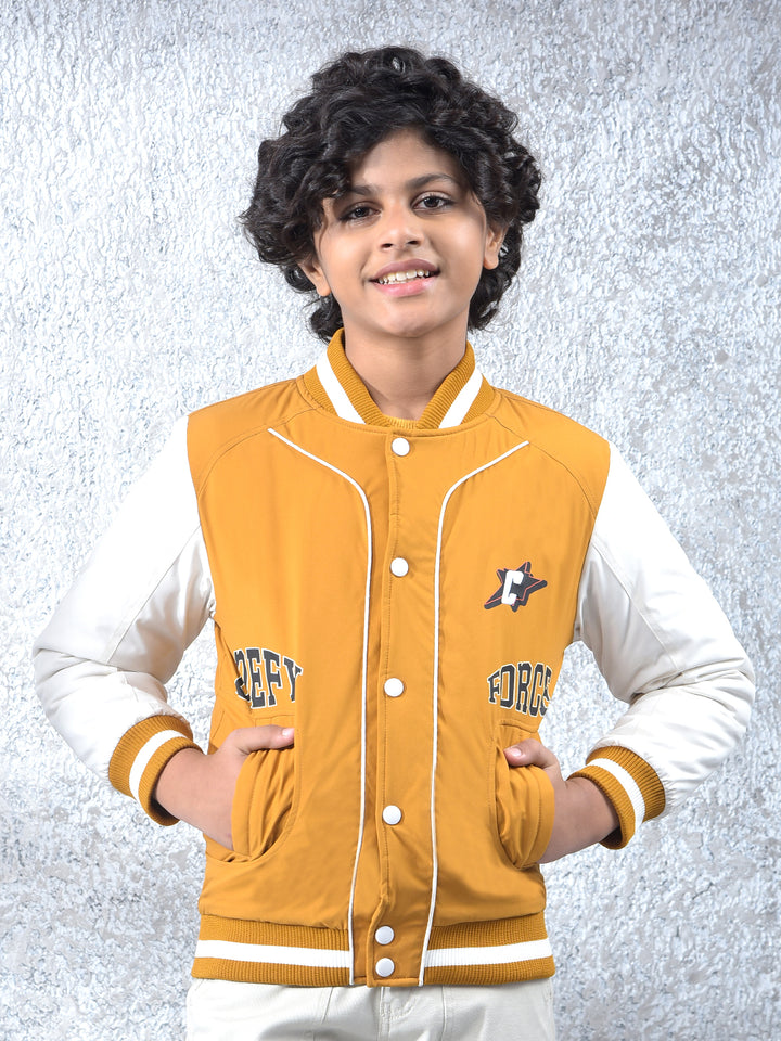 Mustard Color-Block Varsity Jacket