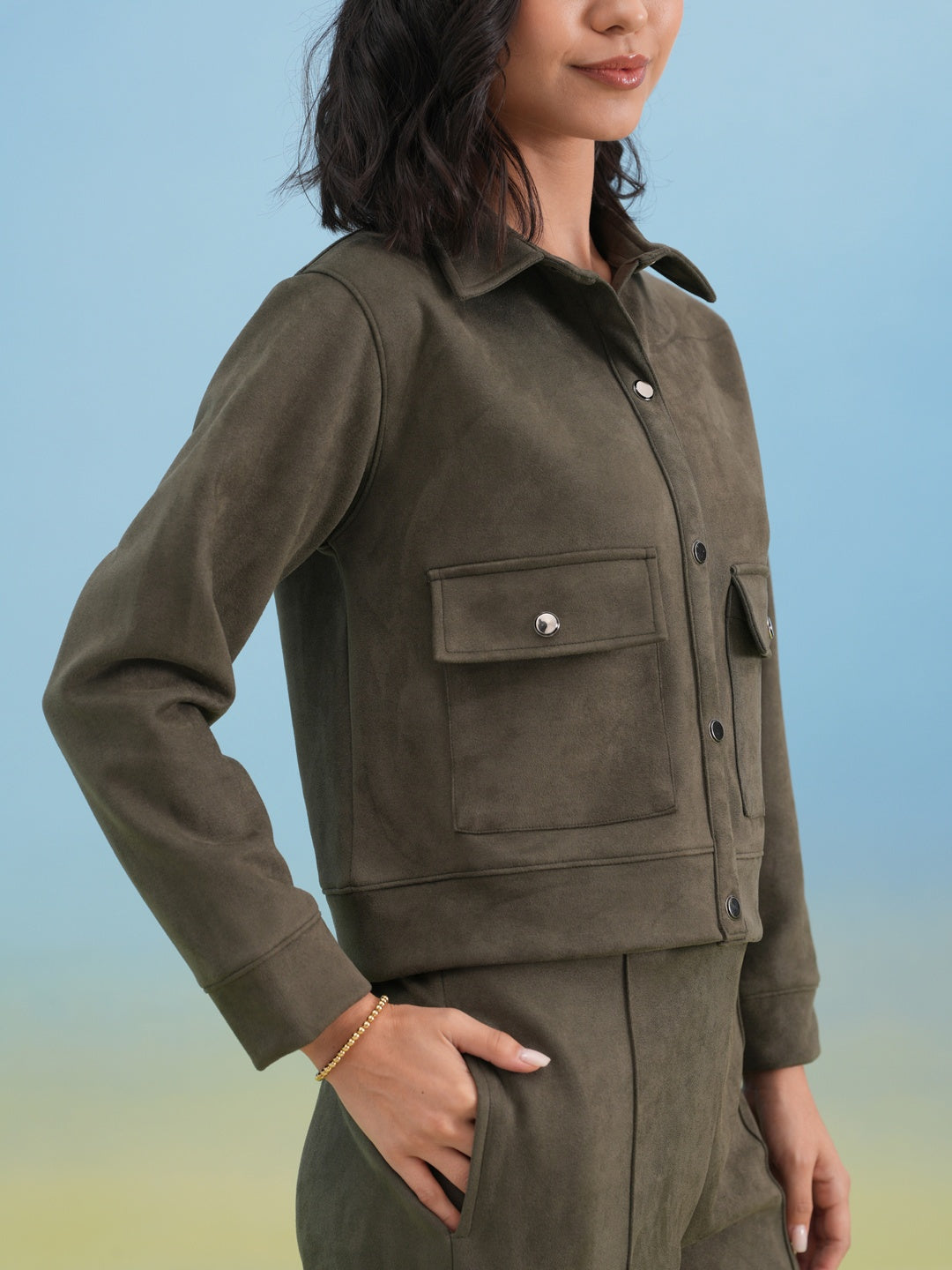 Olive Soft-Touch Buttoned Shacket