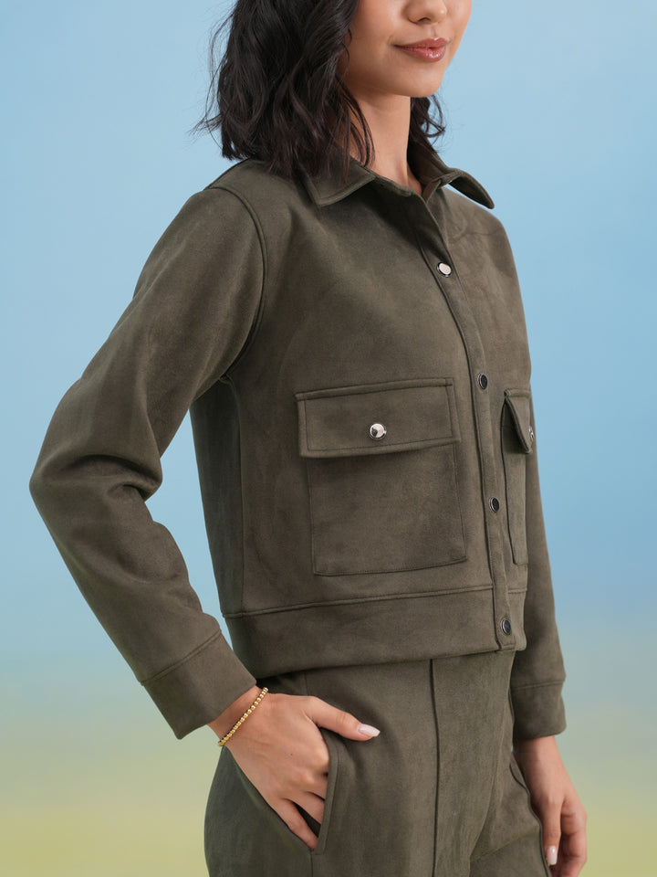 Olive Soft-Touch Buttoned Shacket