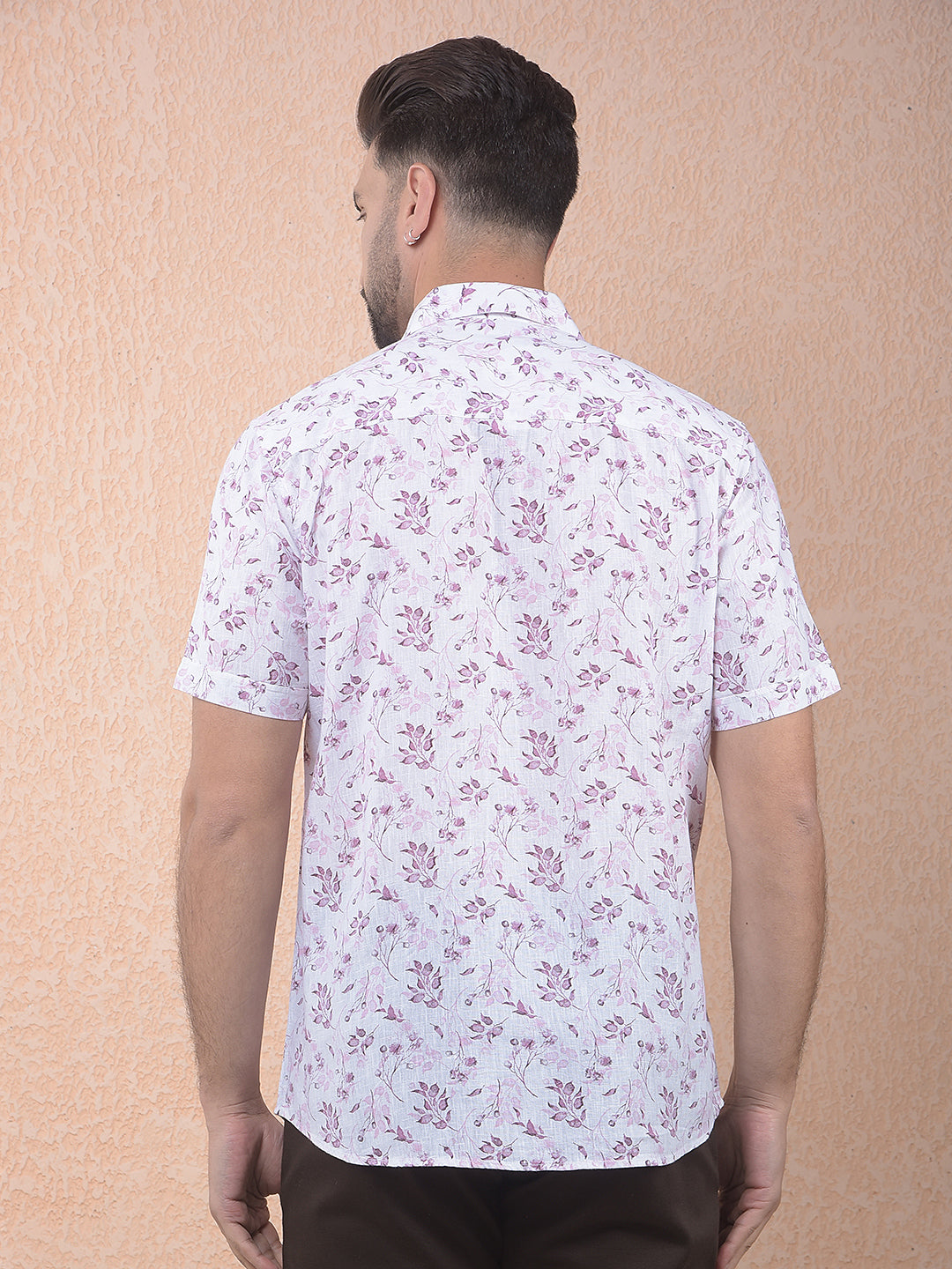Pink Floral Print Linen Shirt