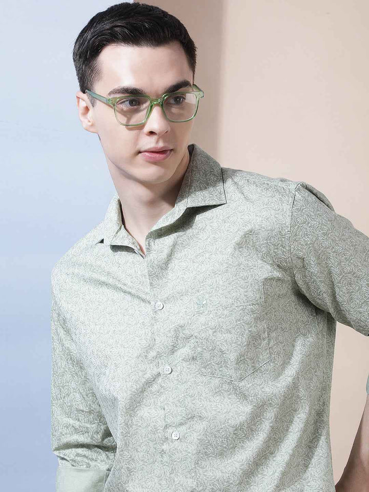 Green Floral Print 100% Cotton Shirt