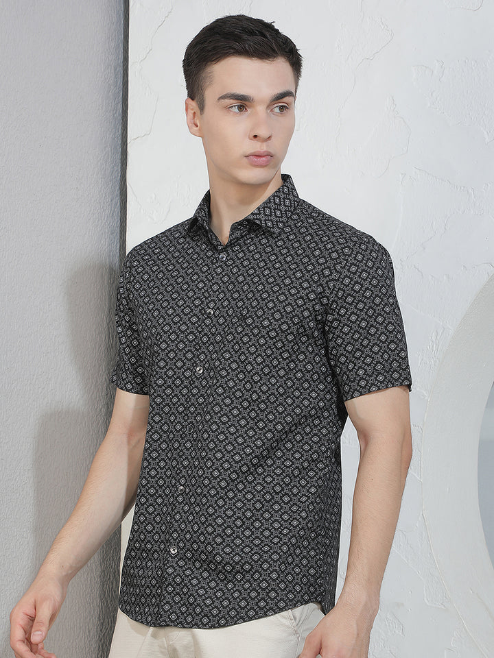 Black Geometric Print Shirt