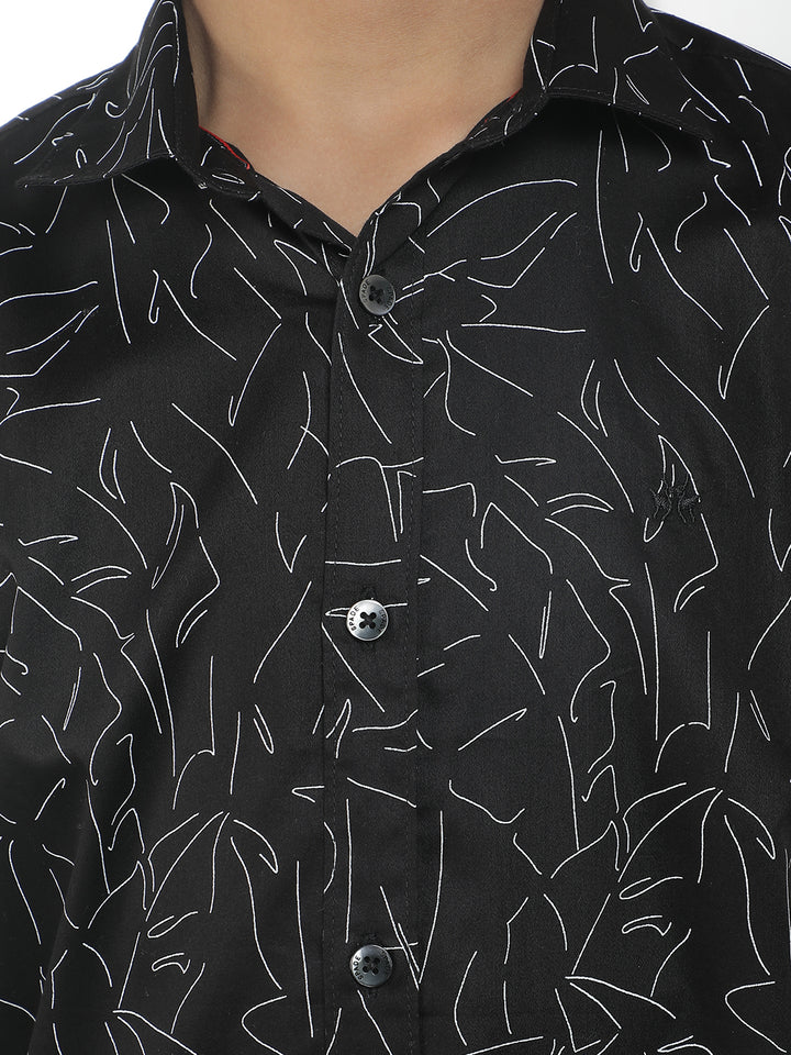 Black 100% Cotton Floral Print Shirt