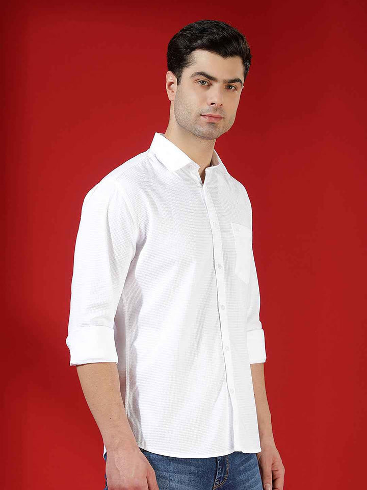 White Textured Smart Casual Shirt