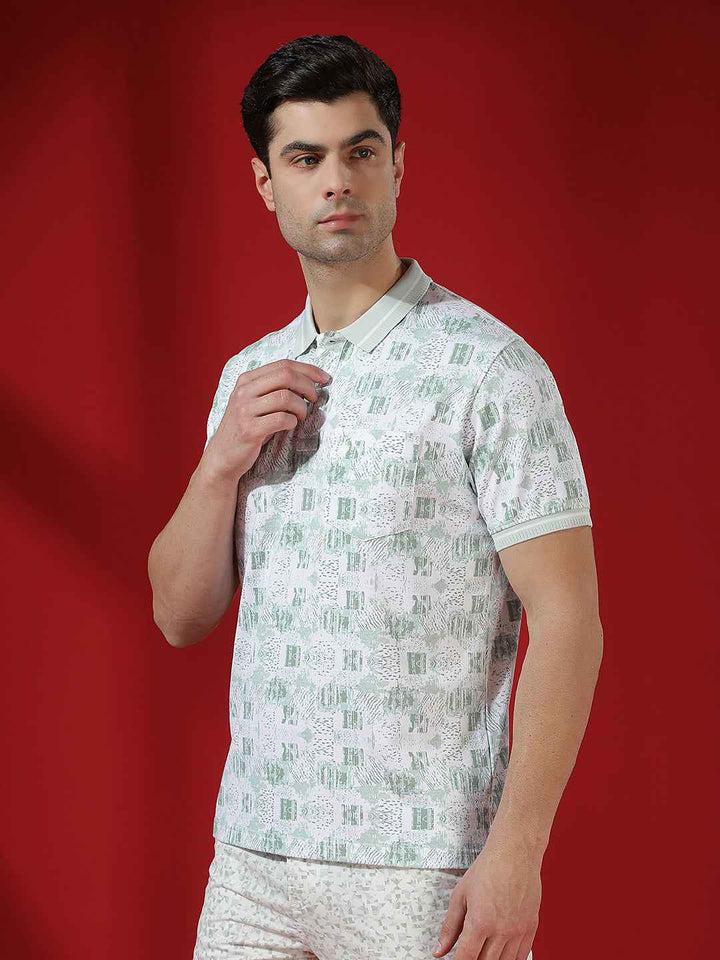 Green Abstract Print Polo T-Shirt