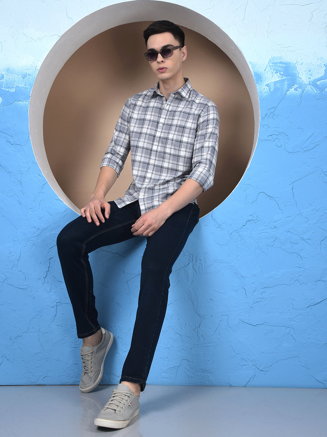 Grey Checked 100% Cotton Shirt