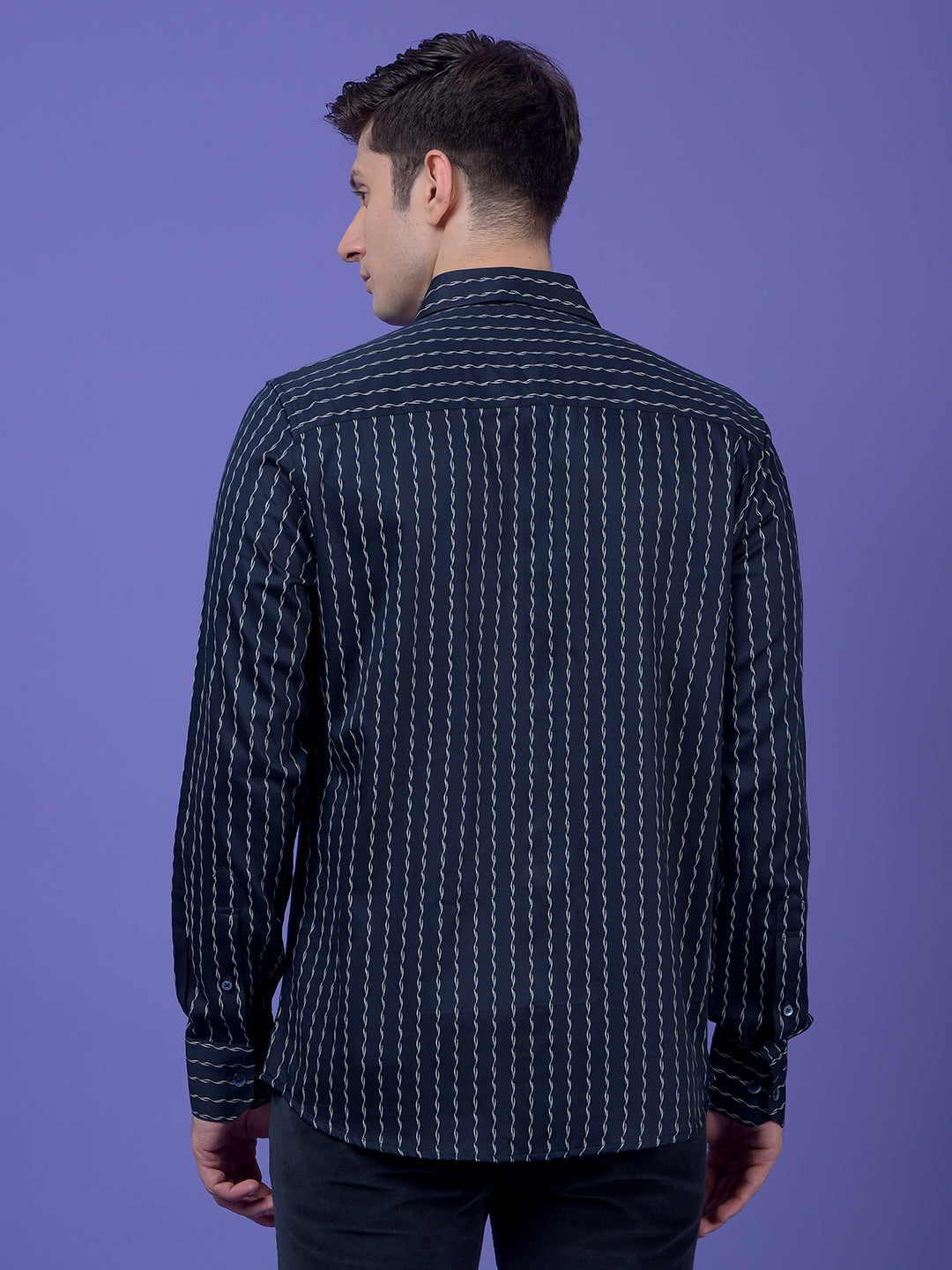 Navy Blue Vertical Stripes Shirt