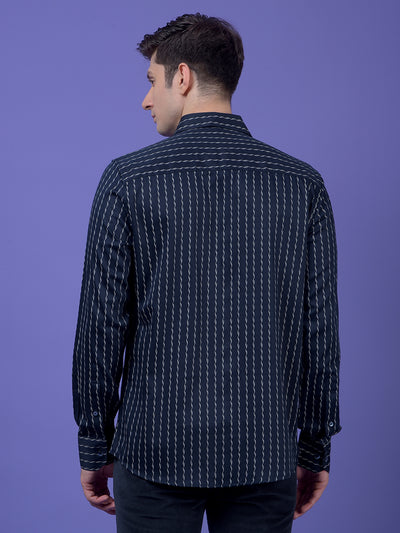 Navy Blue Vertical Stripes Shirt