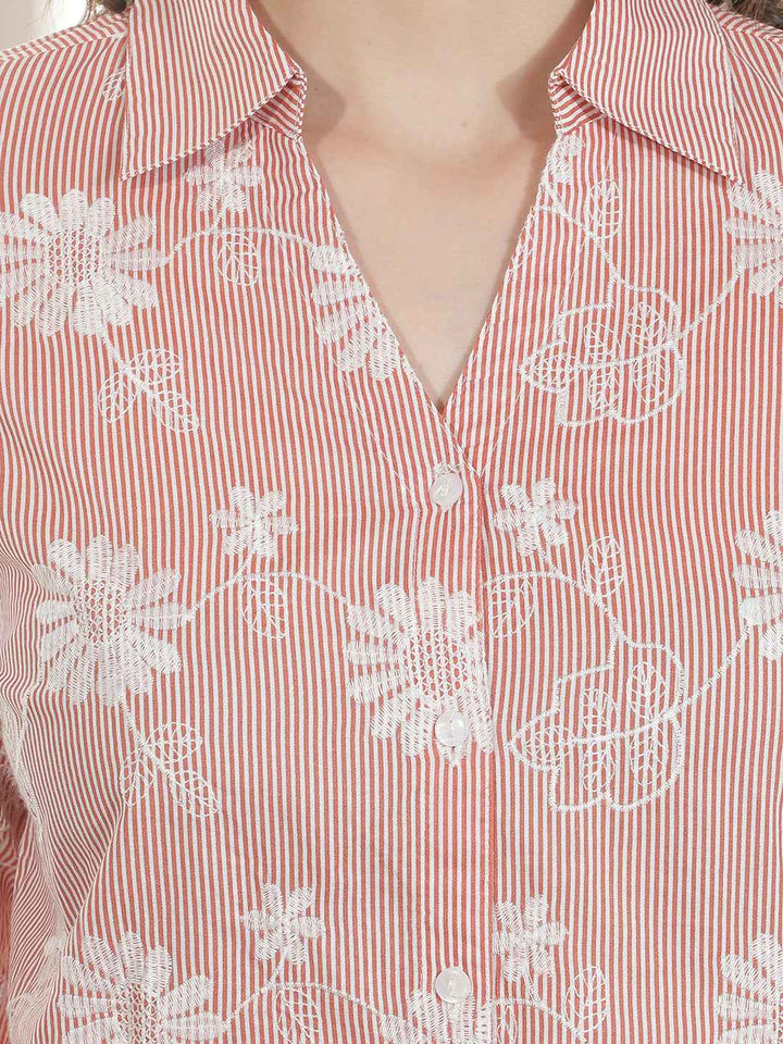Red 100% Cotton Embroidery Shirt