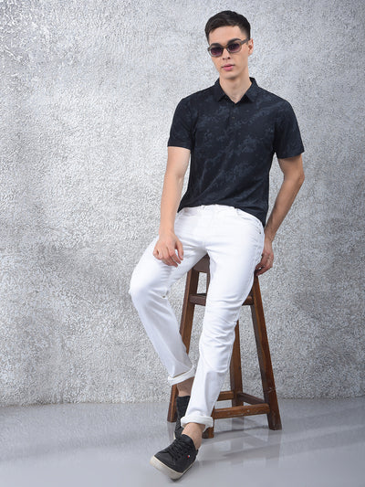 Black Printed Polo Neck T-Shirt-Men T-Shirts-Crimsoune Club