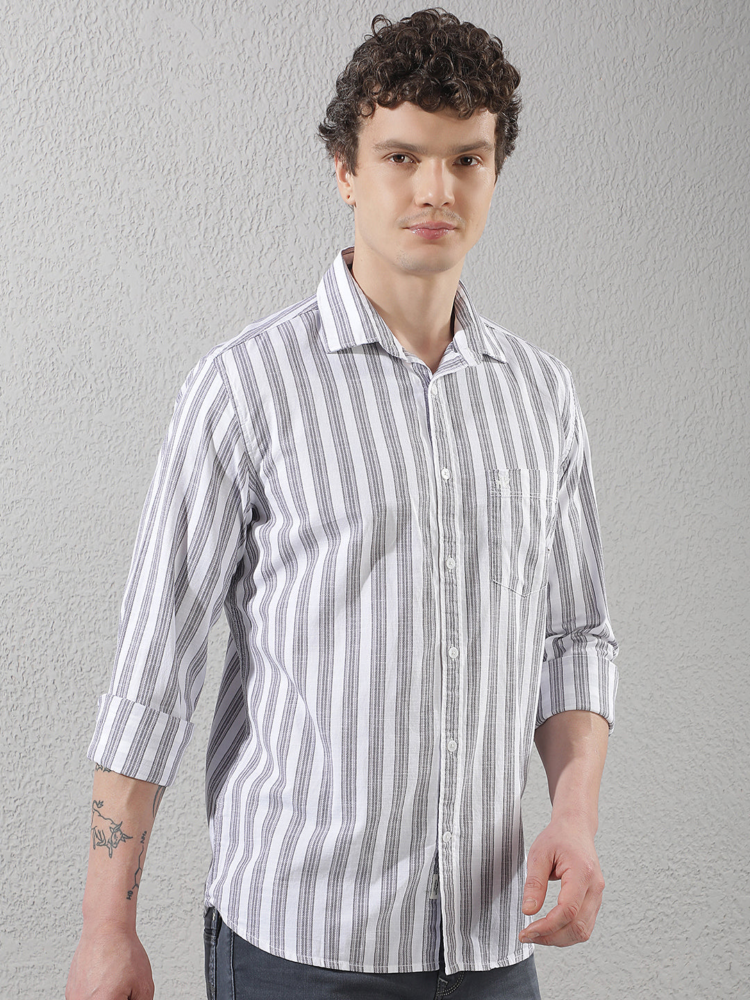 Green 100% Cotton Verical Stripes Shirt
