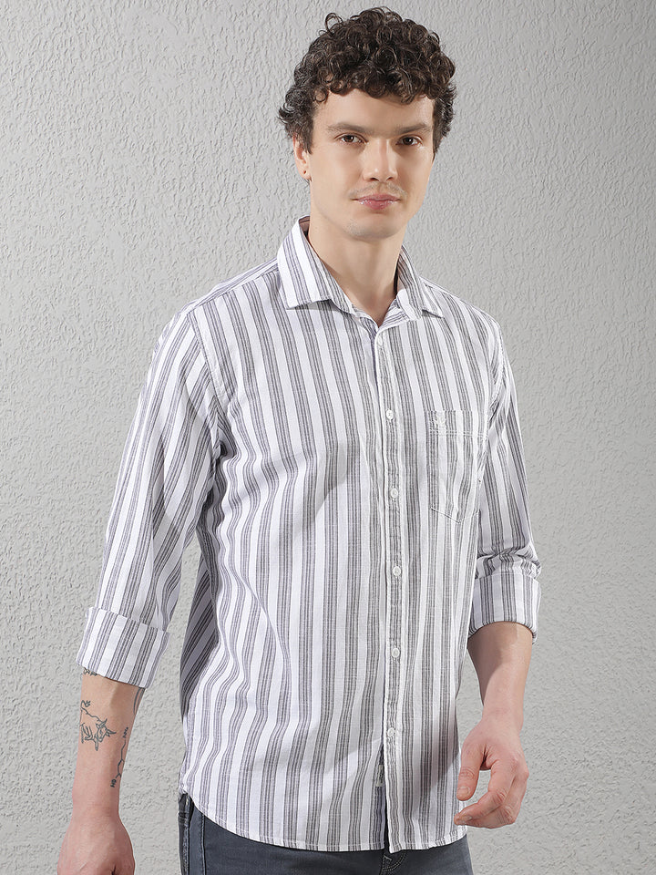 Green 100% Cotton Verical Stripes Shirt