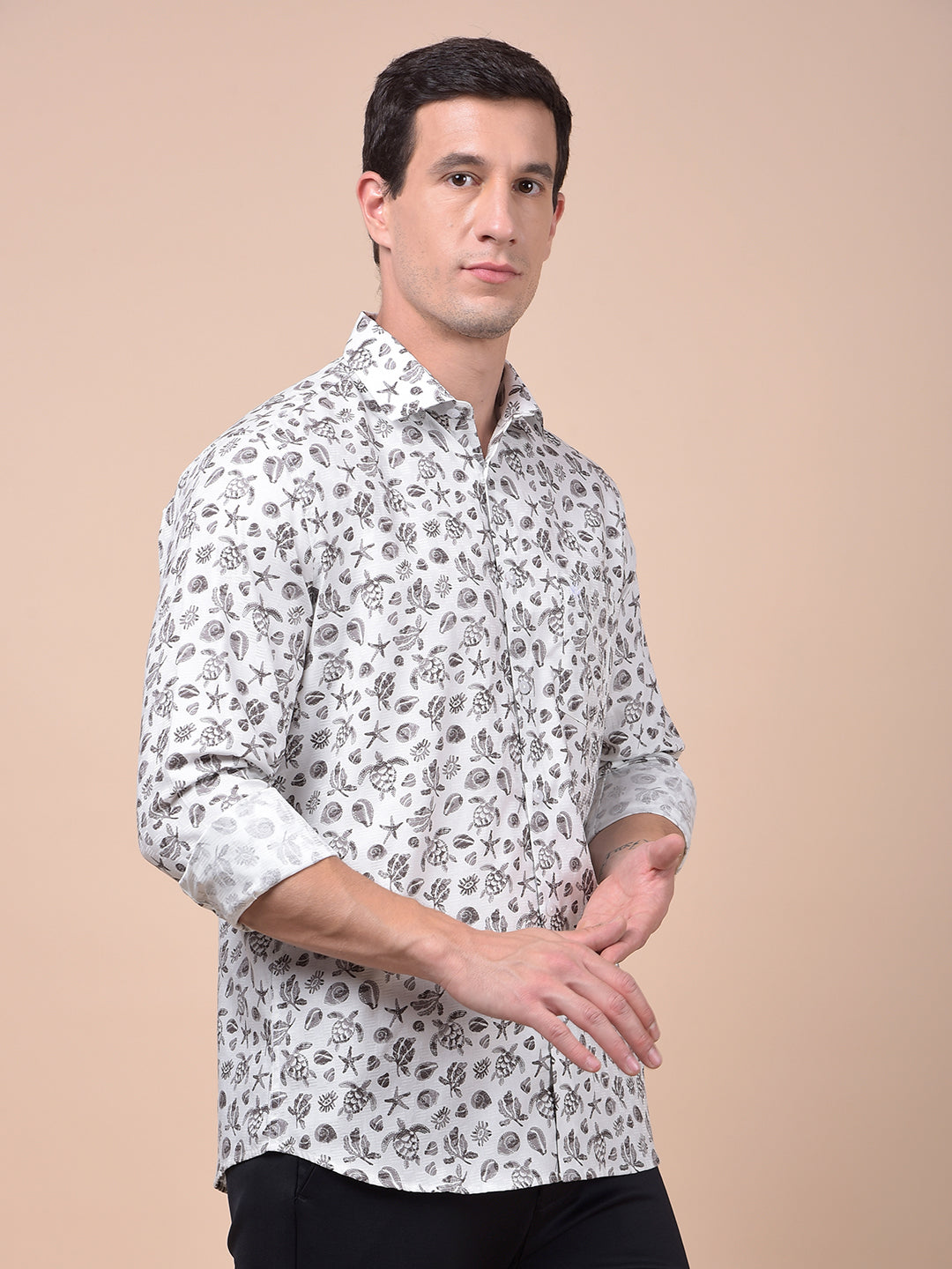Grey Printed 100% Cotton Shirt