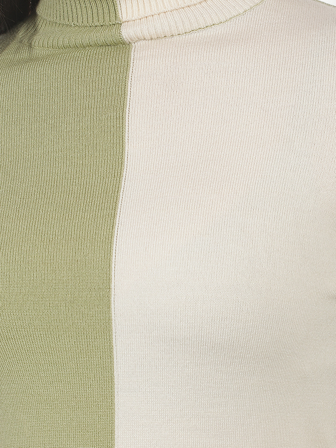 Green Color-Block Turtle Neck Sweater