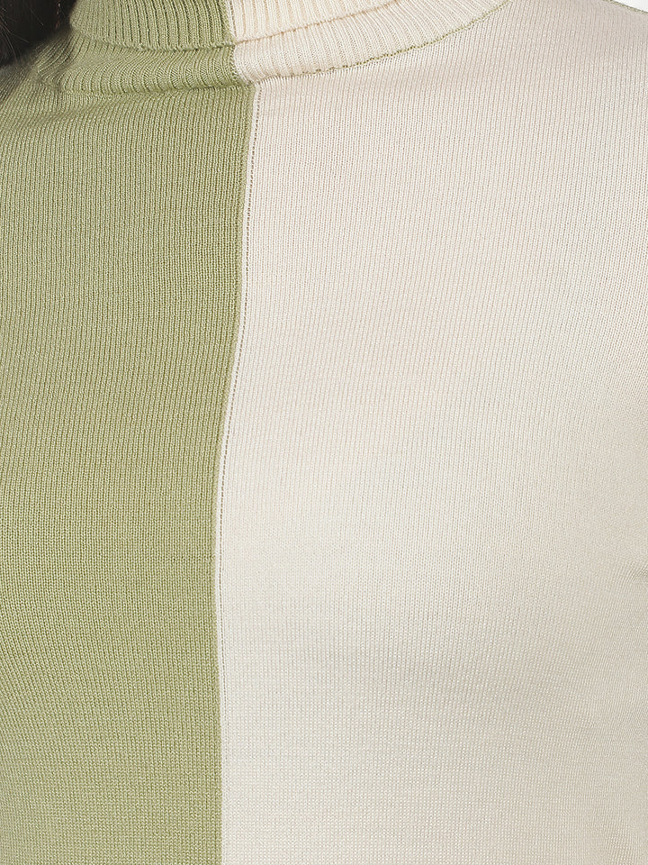 Green Color-Block Turtle Neck Sweater