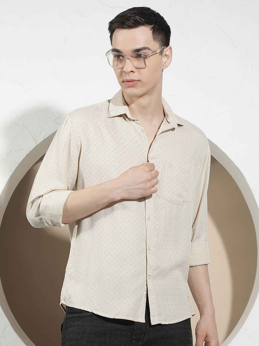 Beige Floral Print Shirt