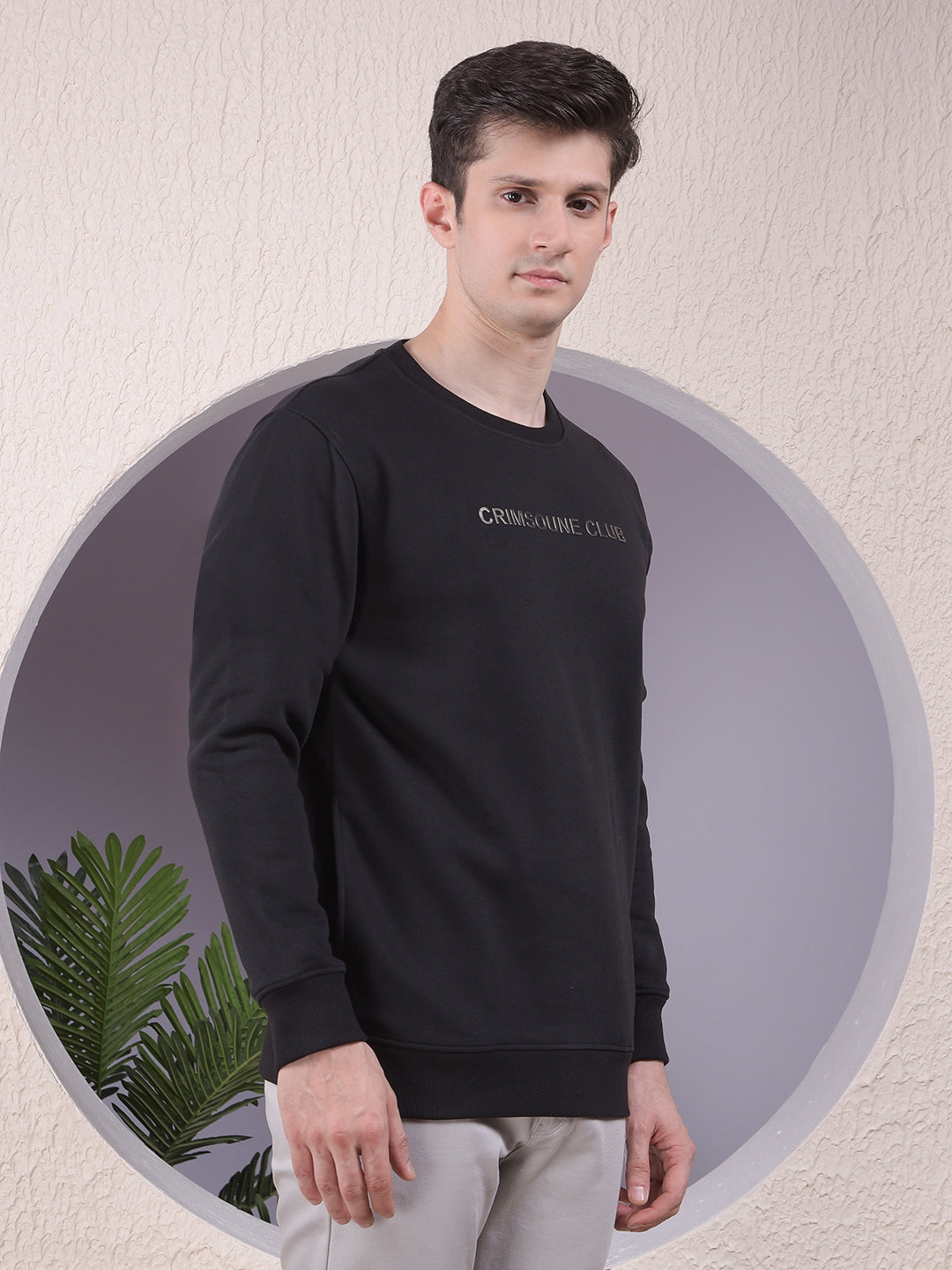 Classic Black Cotton Sweatshirt With Brand Logo