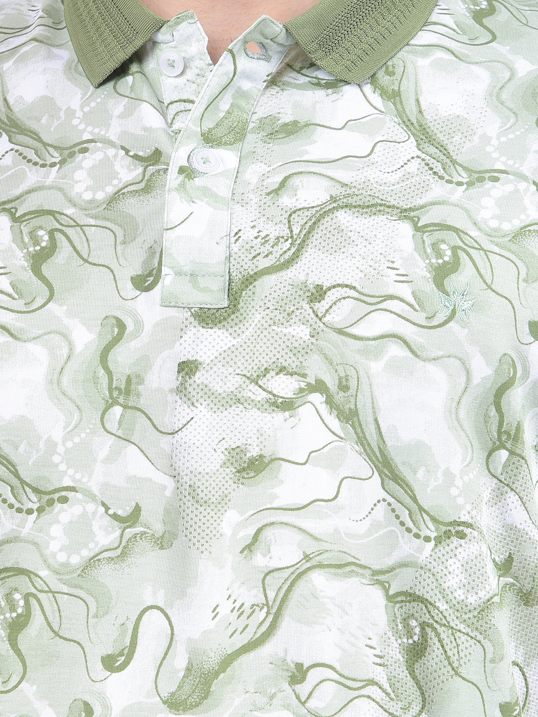 Green Abstract Print Polo Neck T-Shirt