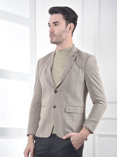 Brown Micro-Check Single-Breasted Blazer