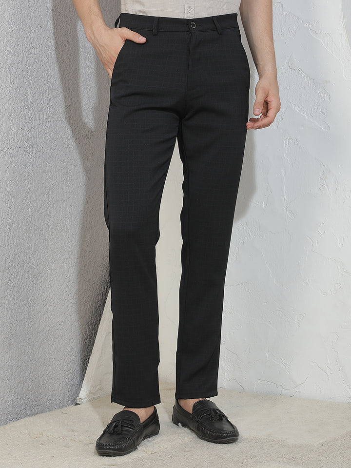 Contemporary Pitch Black Checked Trousers