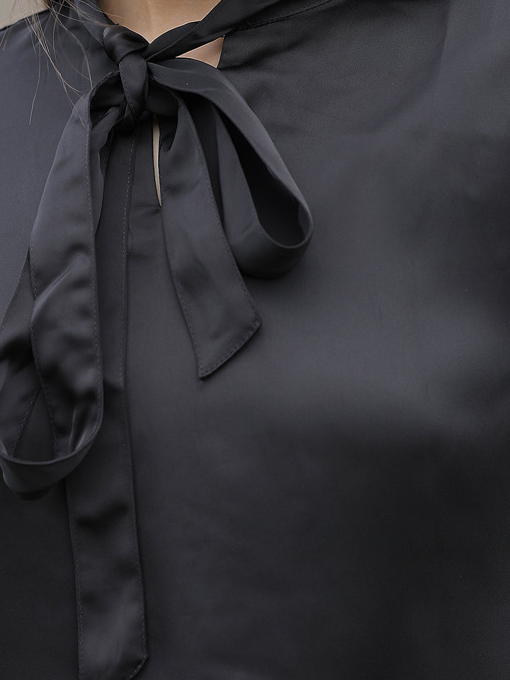 Black Bow Neck Top