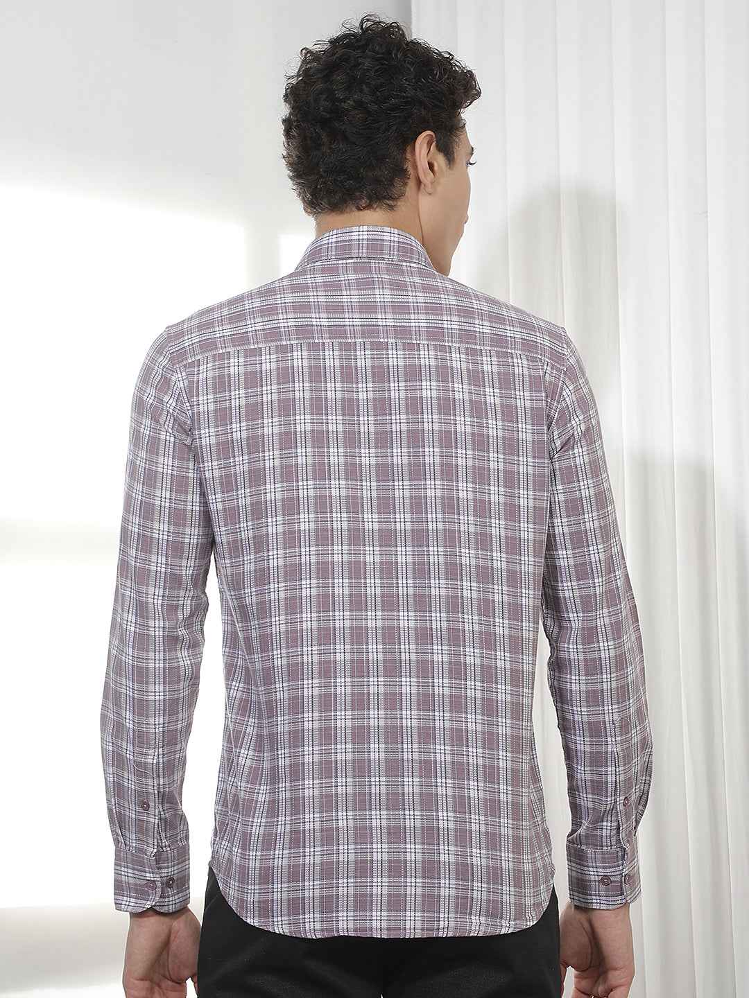 Purple Checked 100% Cotton Shirt