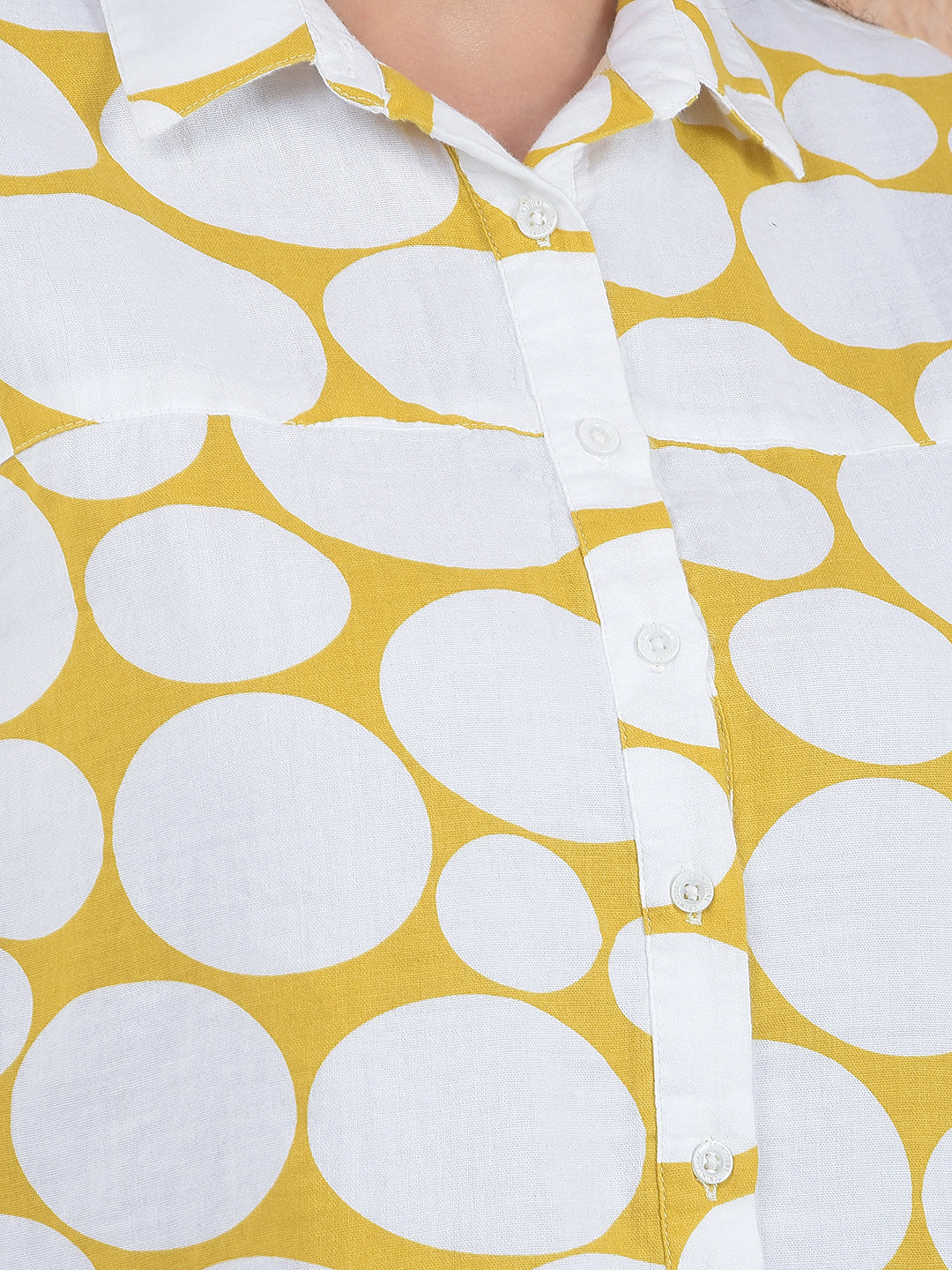 Printed 100% Cotton Yellow Crop Shirt With Extended Sleeves