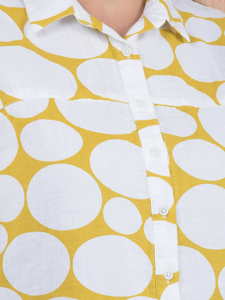 Printed 100% Cotton Yellow Crop Shirt With Extended Sleeves