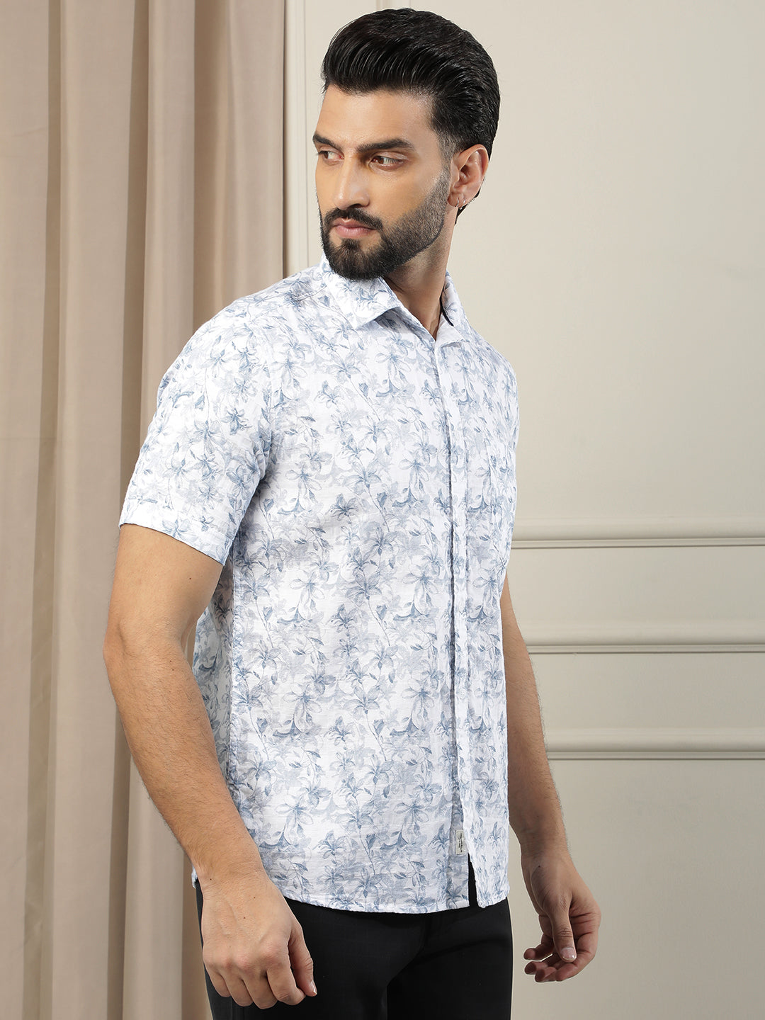 Blue Floral Print 100% Cotton Shirt
