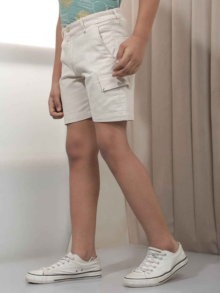Beige 100% Cotton Cargo Shorts