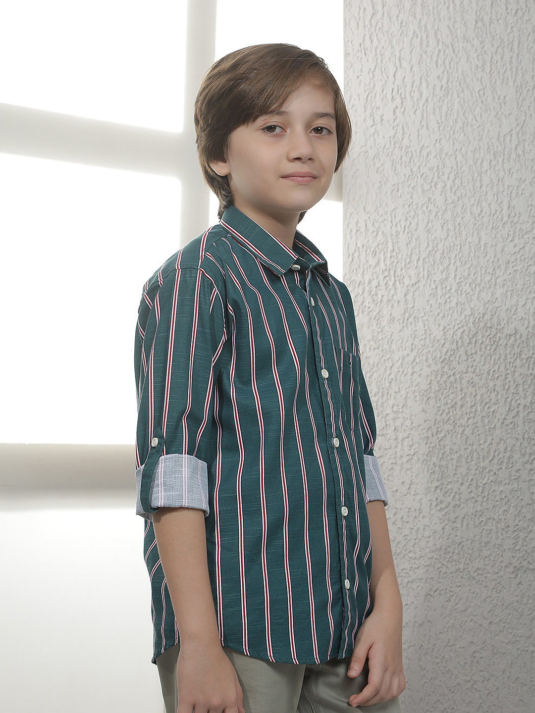 Green Vertical Stripes Shirt