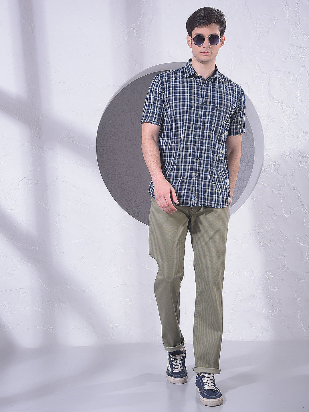 Navy Blue Checked 100% Cotton Shirt