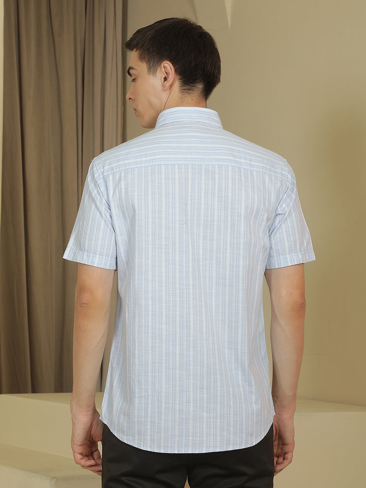 Blue Vertical Striped 100% Cotton Shirt