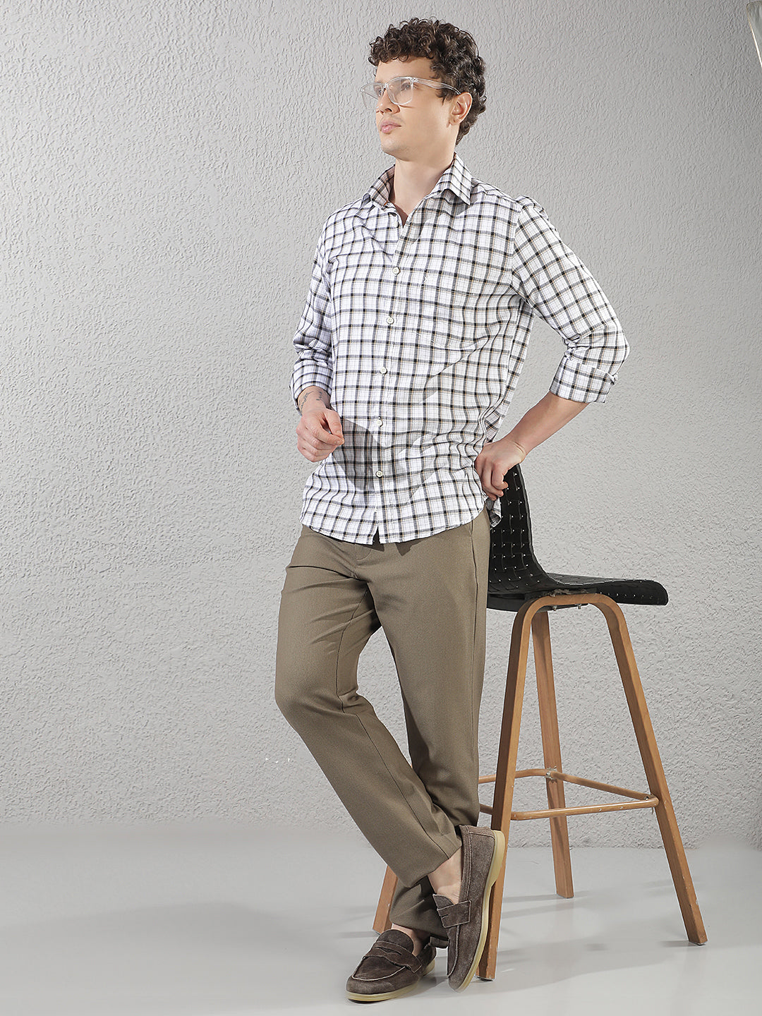 White 100% Cotton Checked Shirt