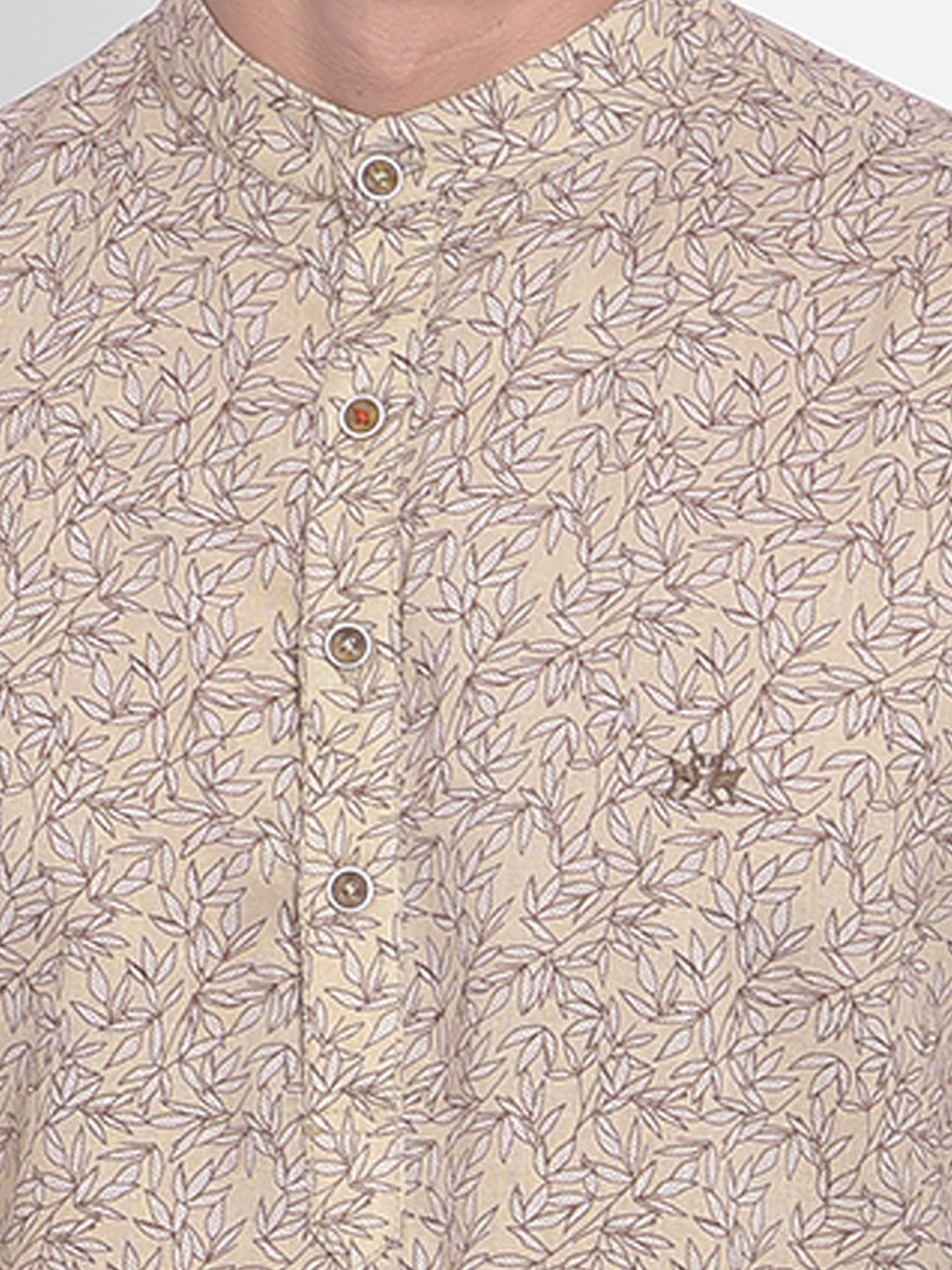 Beige Printed Kurta-Men Jeans-Crimsoune Club