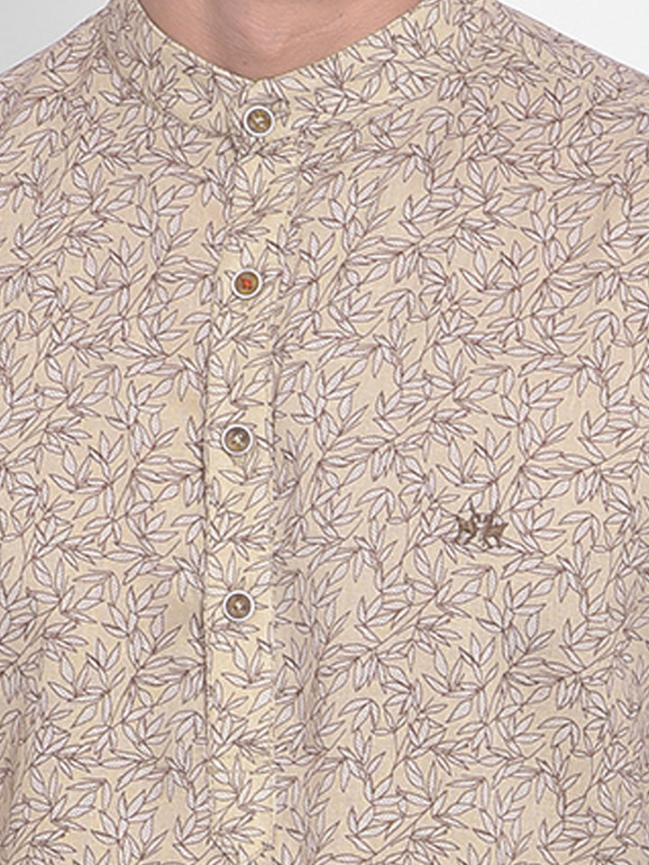 Beige Printed Kurta-Men Jeans-Crimsoune Club